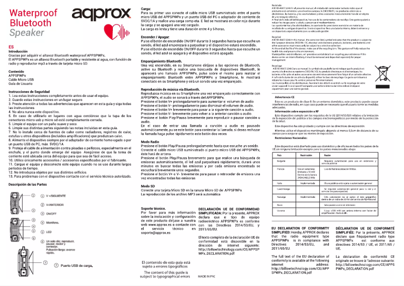 Page 1 de la notice Manuel utilisateur Approx APPSPWPB