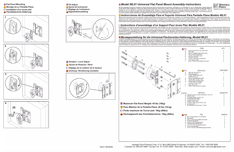 Page n°1 - Manuel utilisateur Vantage Point WL01S