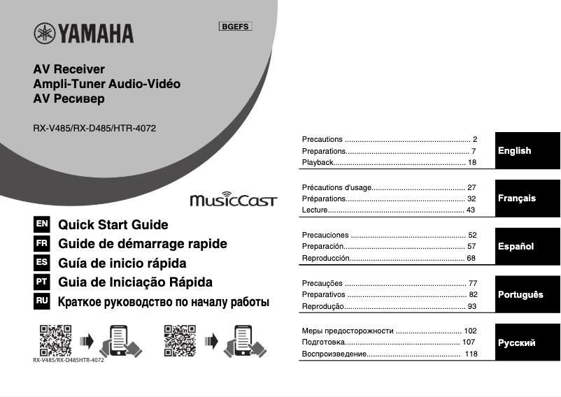Page n°1 - Manuel utilisateur Yamaha RX-D485