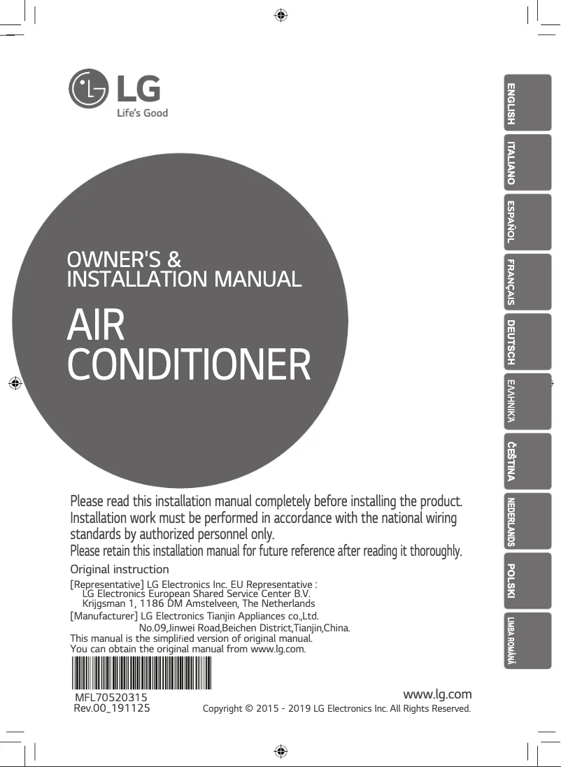 Page n°1 - Manuel utilisateur LG CL18F