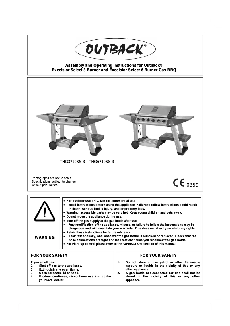 Image de la première page du manuel de l'appareil Excelsior Select 6 Burner