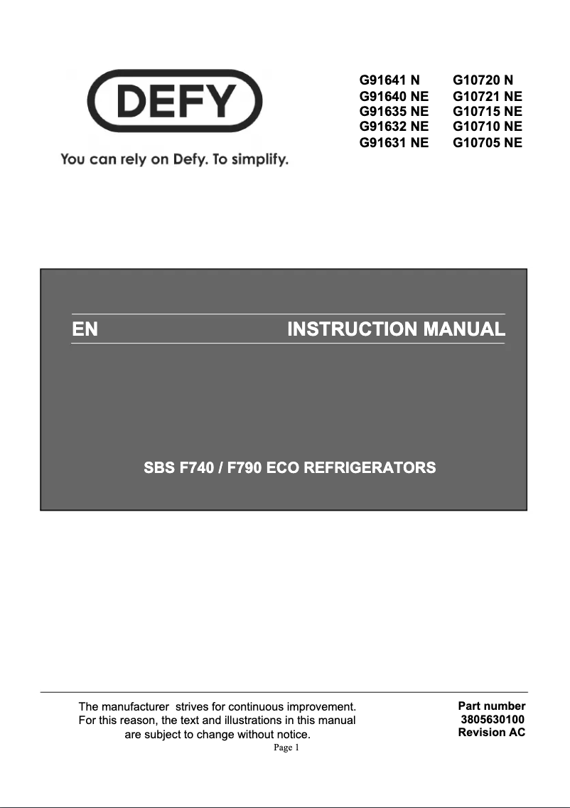 Page n°1 - Manuel utilisateur Defy G91631 NE