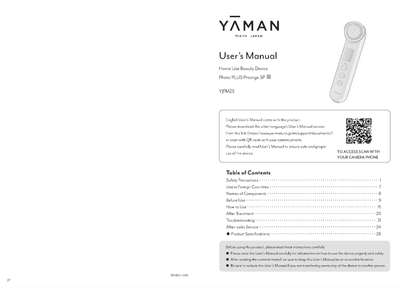 Page n°1 - Manuel utilisateur YA-MAN Photo PLUS Prestige SP III