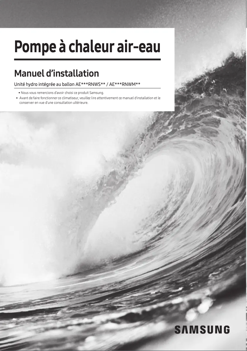 Page 1 de la notice Guide d'installation Samsung AE260RNWMEG