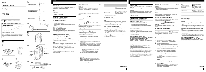 Page n°1 - Manuel utilisateur Sony TCM-40DV