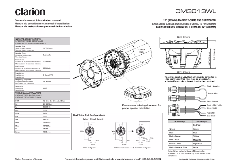 Page 1 de la notice Manuel utilisateur Clarion CM1623RL