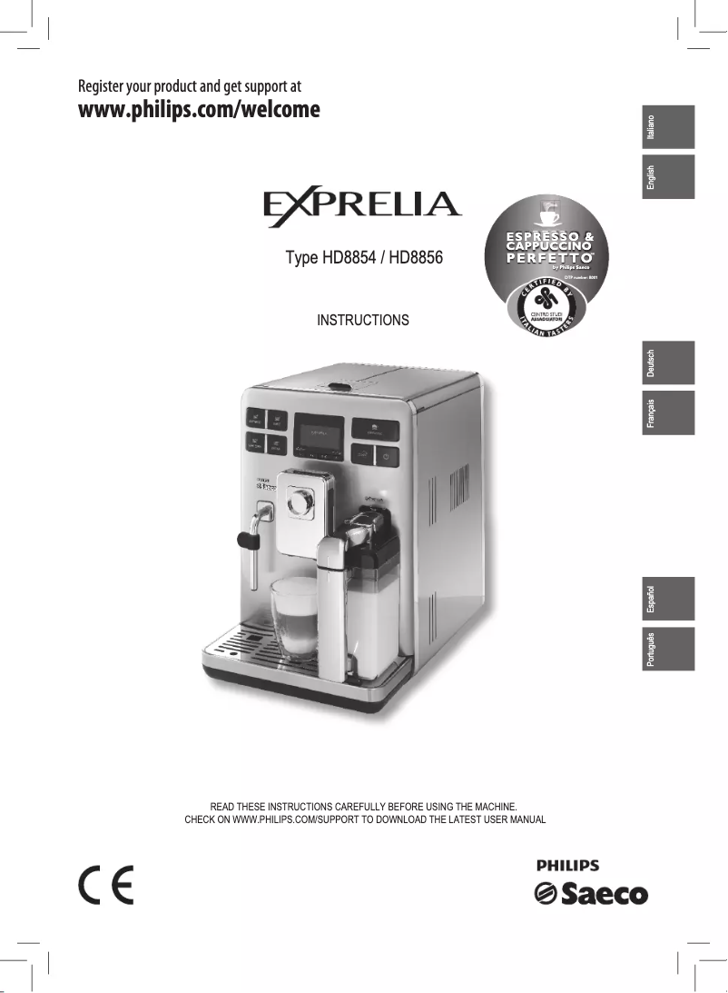 Page n°1 - Guide de démarrage rapide Philips Saeco Exprelia HD8856
