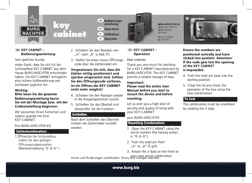 Página 1 del manual Manual de usuario Burg Wächter KC 36 C