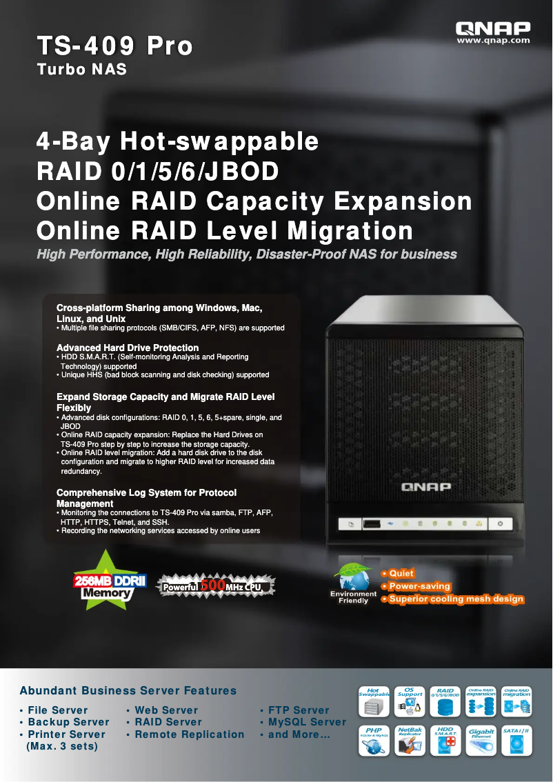 Page n°1 - Fiche technique QNAP TS-409 Pro