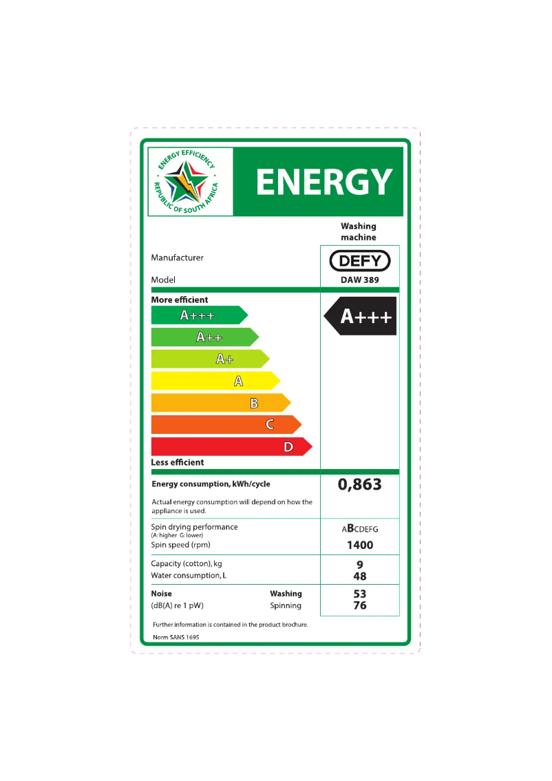 Page n°1 - Label énergétique Defy DAW 389