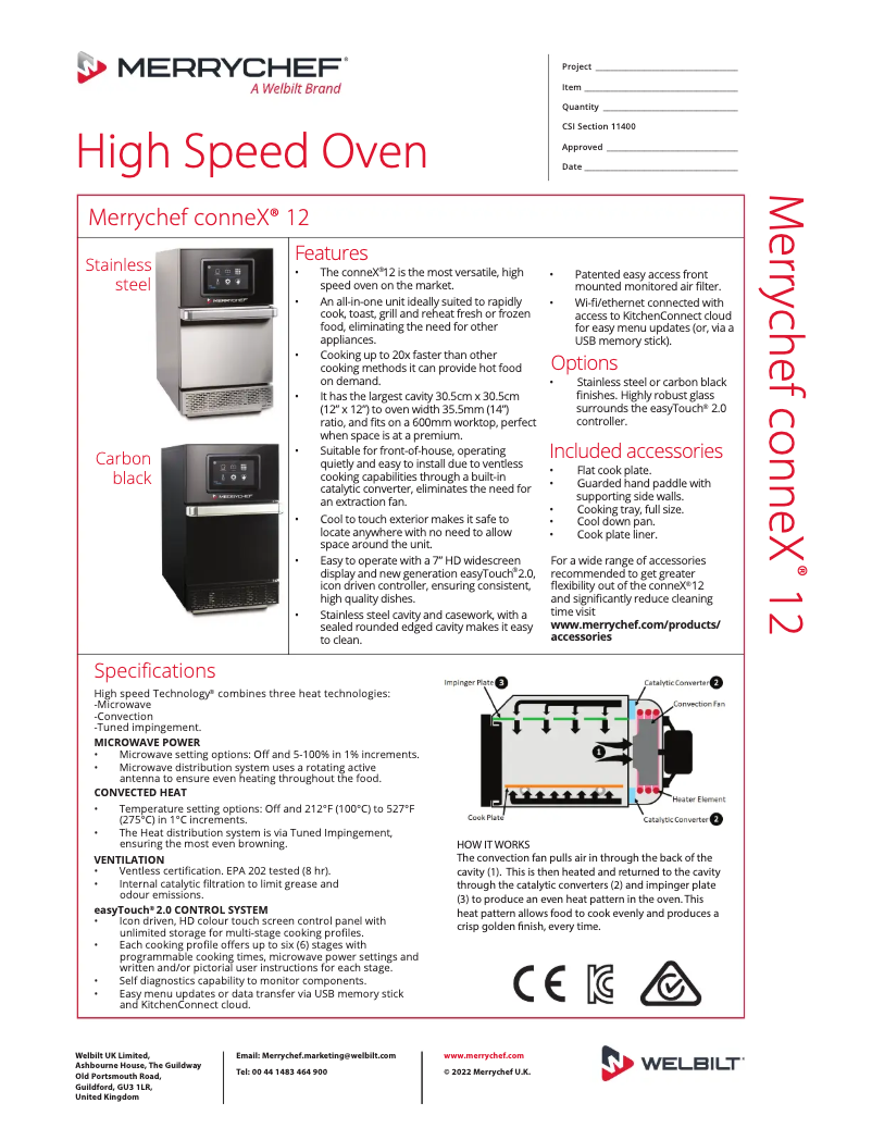 Page 1 de la notice Fiche technique Merrychef ConneX 12