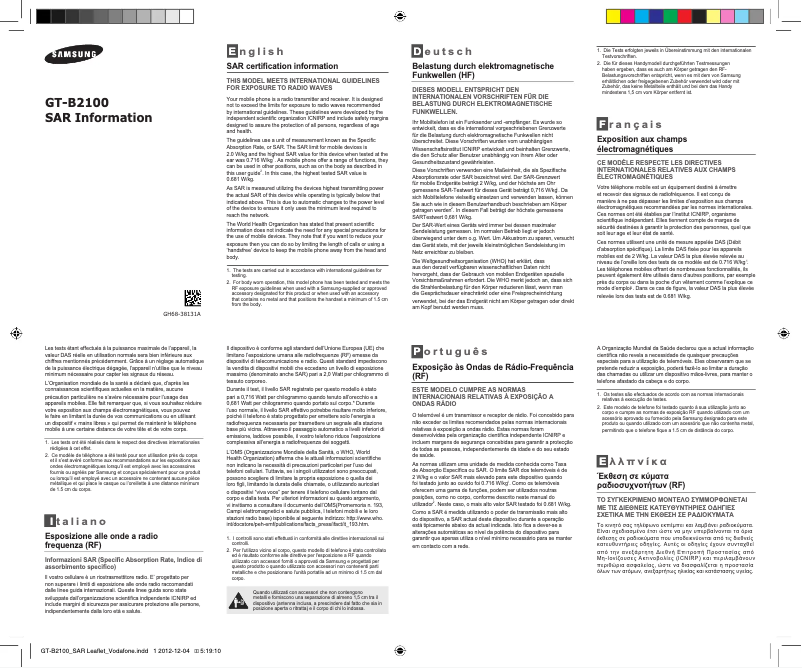 Page 1 de la notice Guide de démarrage rapide Samsung GT-B2100