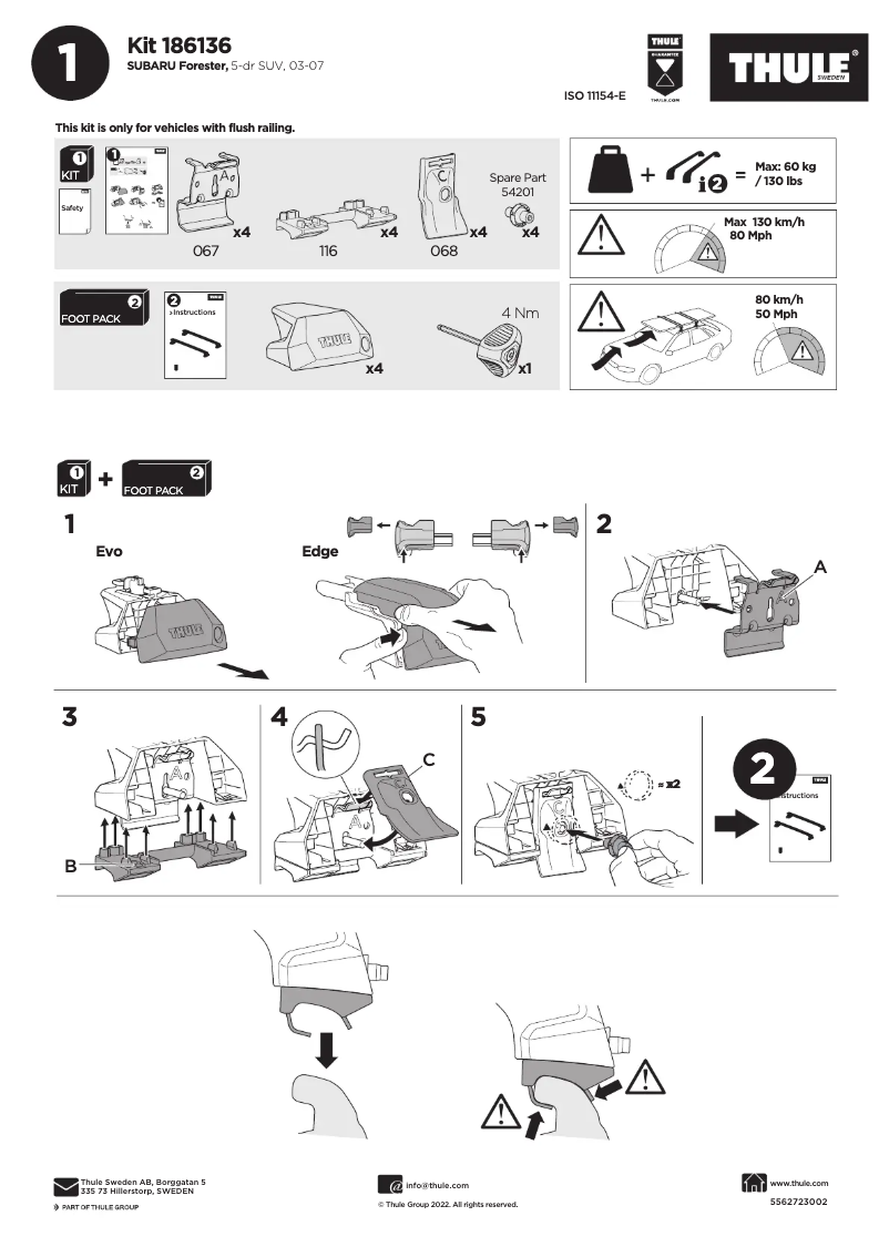 Page n°1 - Manuel utilisateur Thule Kit 186136