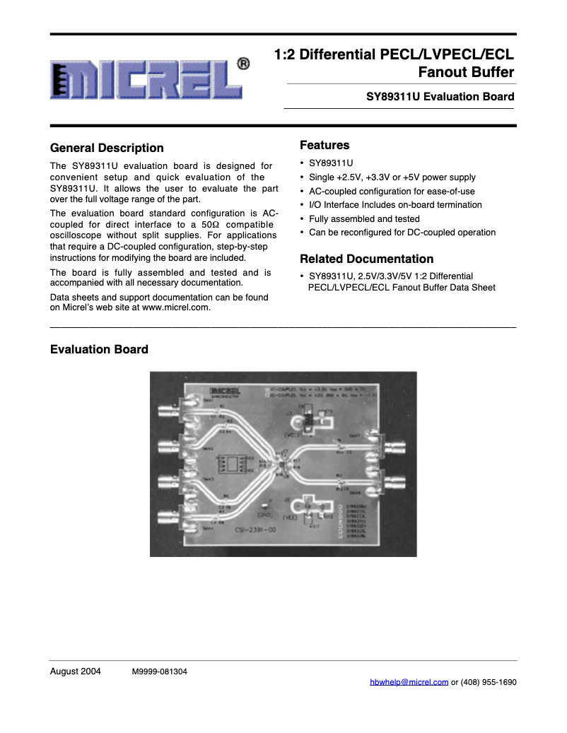 Page 1 de la notice Manuel utilisateur Microchip SY89311U