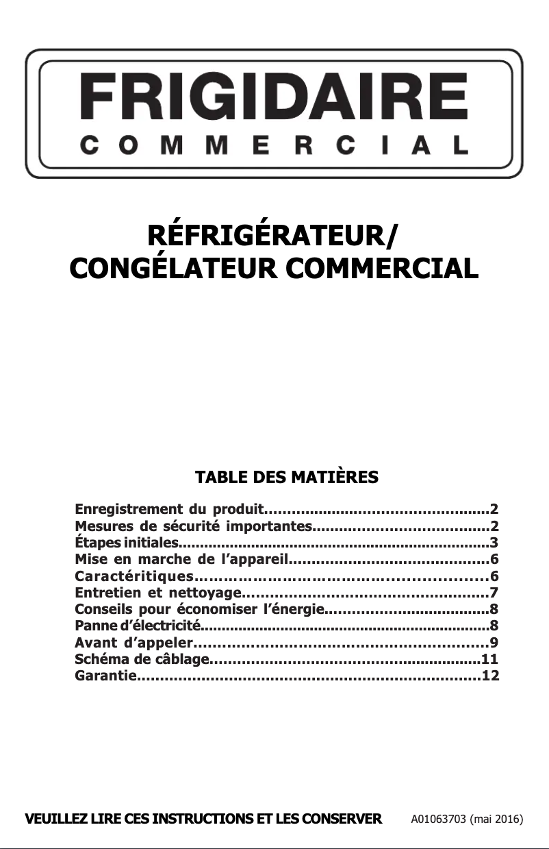 Image de la première page du manuel de l'appareil FCRS181RQB