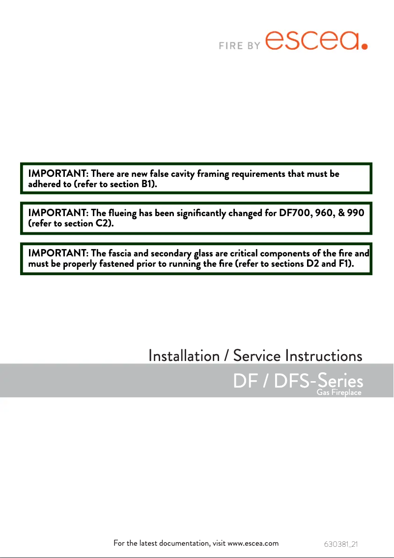Page n°1 - Manuel utilisateur Escea DFS740