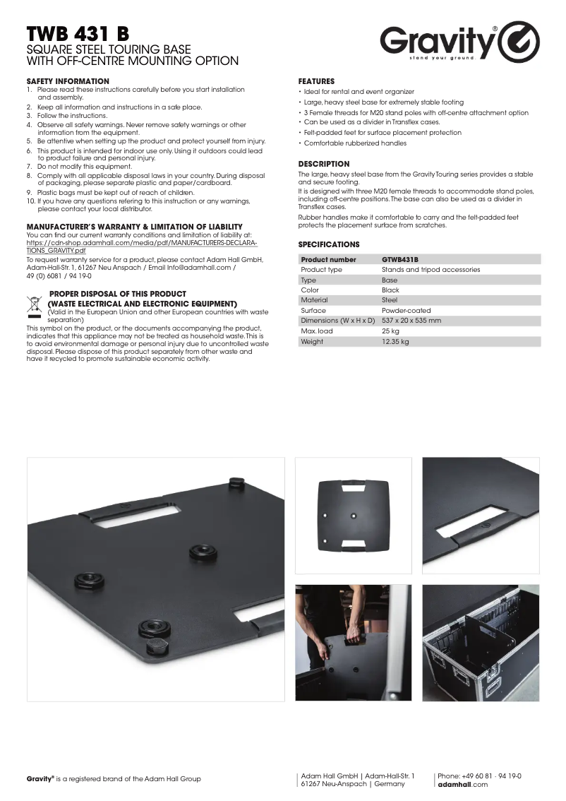 Page 1 de la notice Manuel utilisateur Gravity TWB 431 B