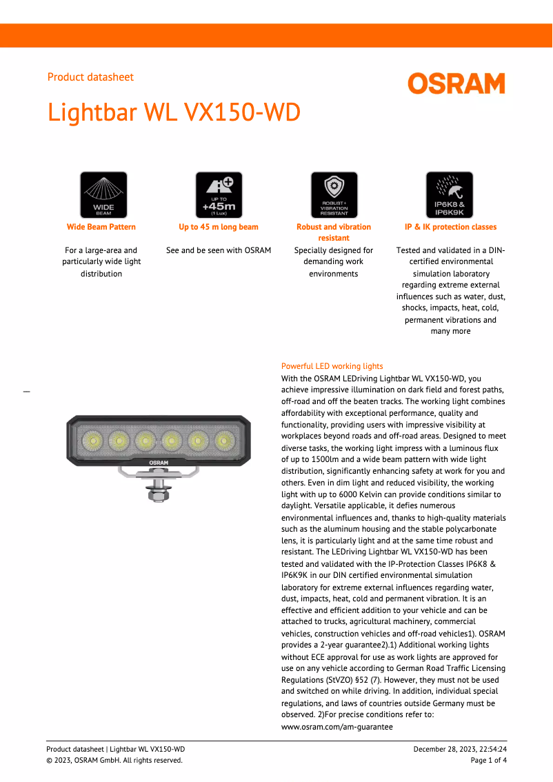 Image de la première page du manuel de l'appareil LEDriving Lightbar WL VX150-WD