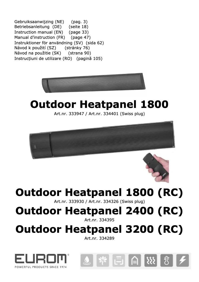 Page n°1 - Manuel utilisateur Eurom Outdoor Heatpanel 1800