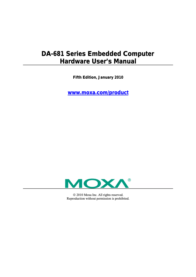 Page 1 de la notice Manuel utilisateur Moxa DA-681-I-DPP-T-CE