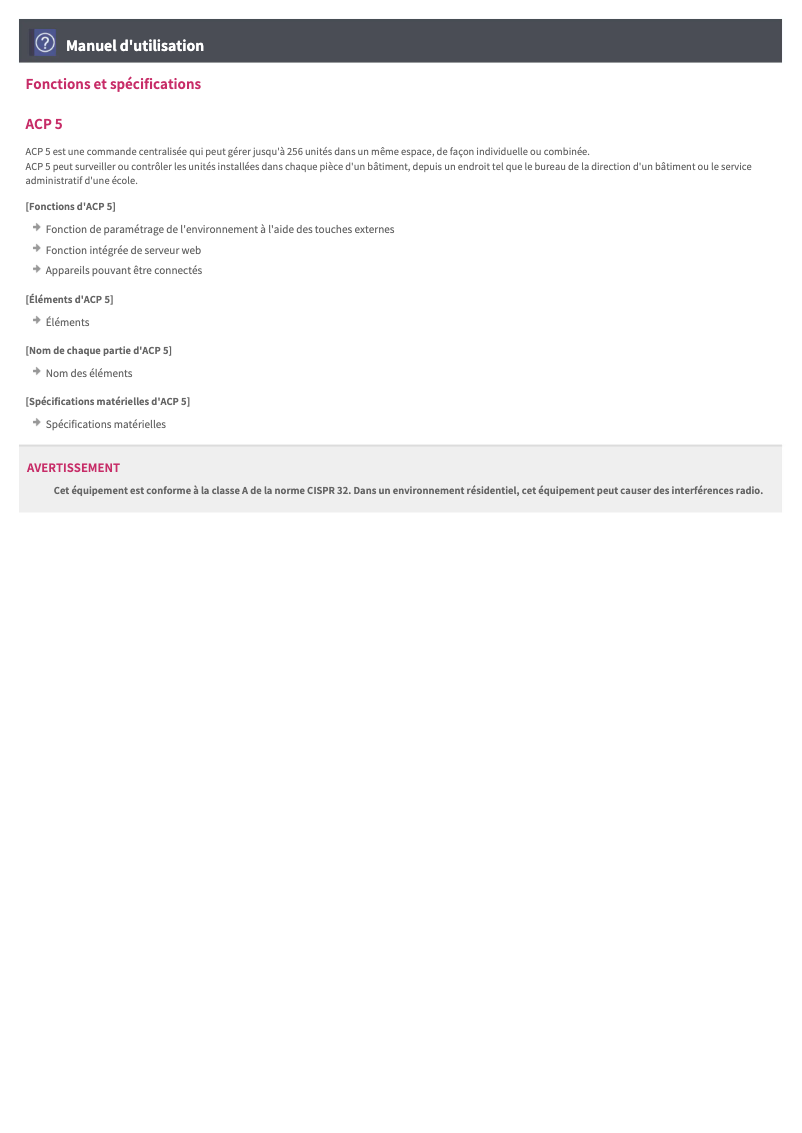 Page 1 de la notice Manuel utilisateur LG PACP5A000