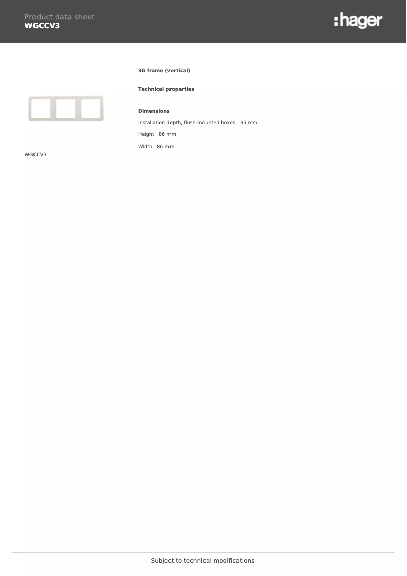 Page 1 de la notice Fiche technique Hager WGCCV3