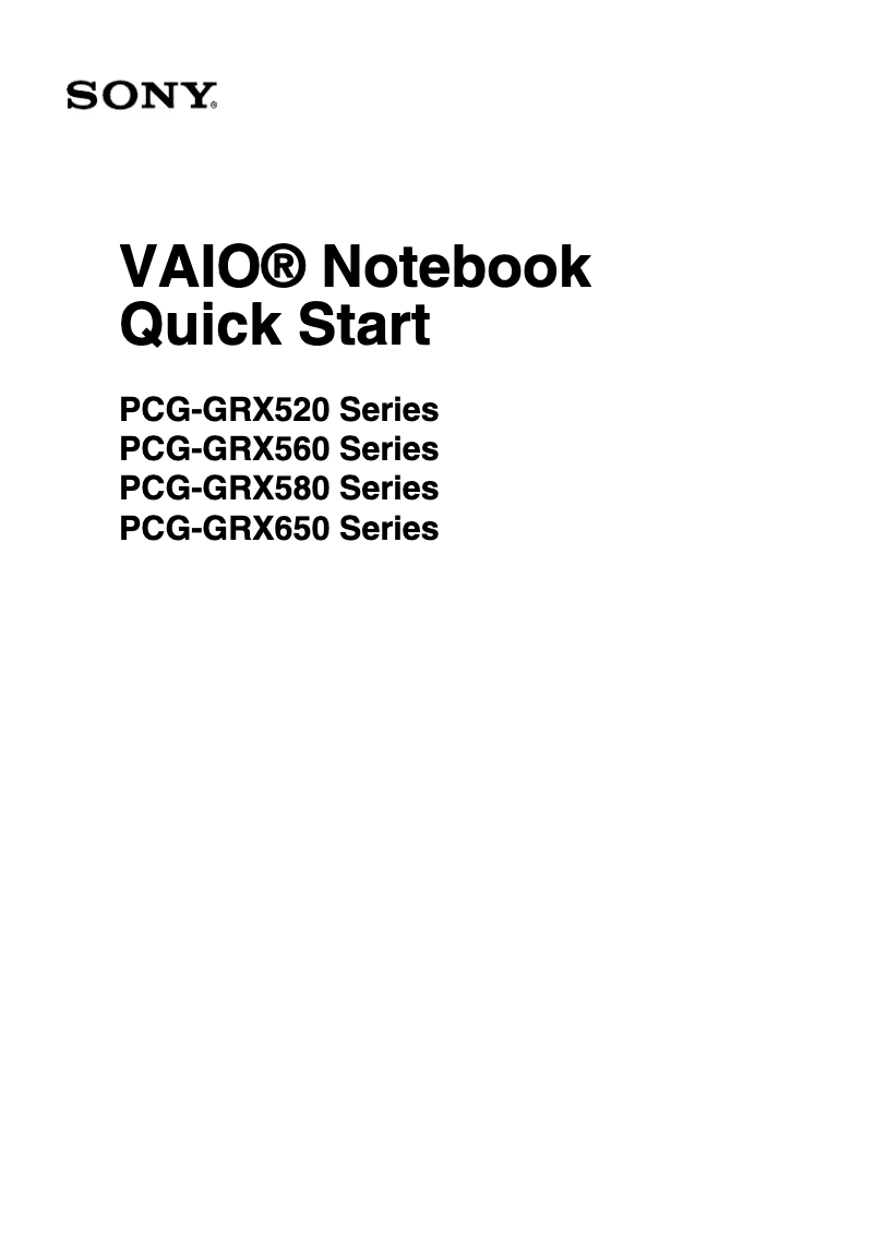 Page n°1 - Guide d'installation Sony Vaio PCG-GRX650