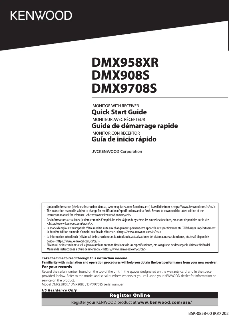 Page n°1 - Guide de démarrage rapide Kenwood DMX958XR