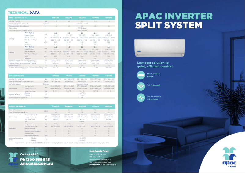 Page 1 de la notice Fiche technique APAC HSNAP35