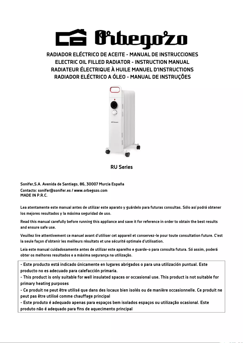 Page 1 de la notice Manuel utilisateur Orbegozo RU 1500