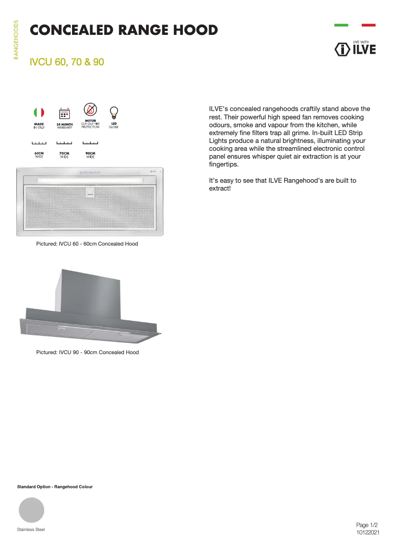 Page 1 de la notice Fiche technique Ilve IVCU60