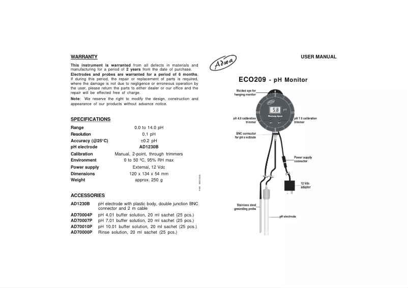 Image de la première page du manuel de l'appareil ECO209