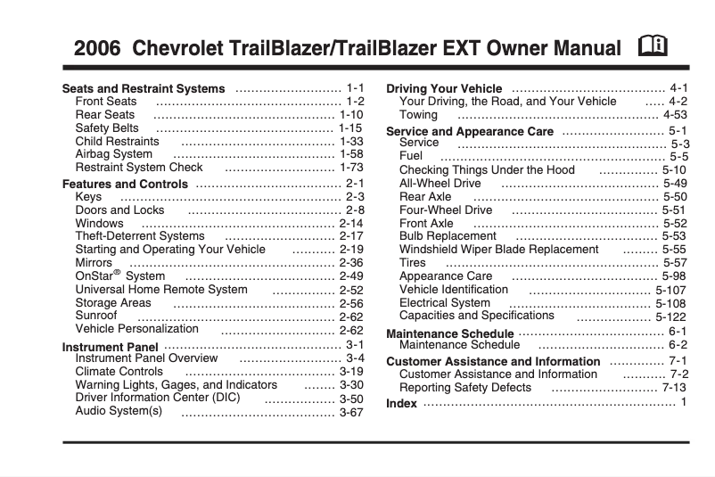 Image de la première page du manuel de l'appareil Trailblazer EXT (2006)