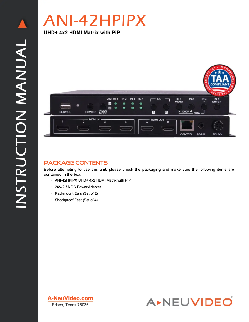 Page 1 de la notice Manuel utilisateur A-NeuVideo ANI-42HPIPX