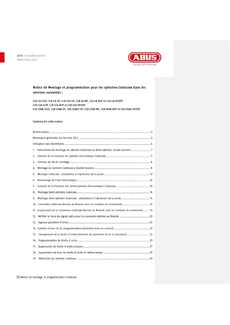 Page n°1 - Instructions / montage Abus AE255F
