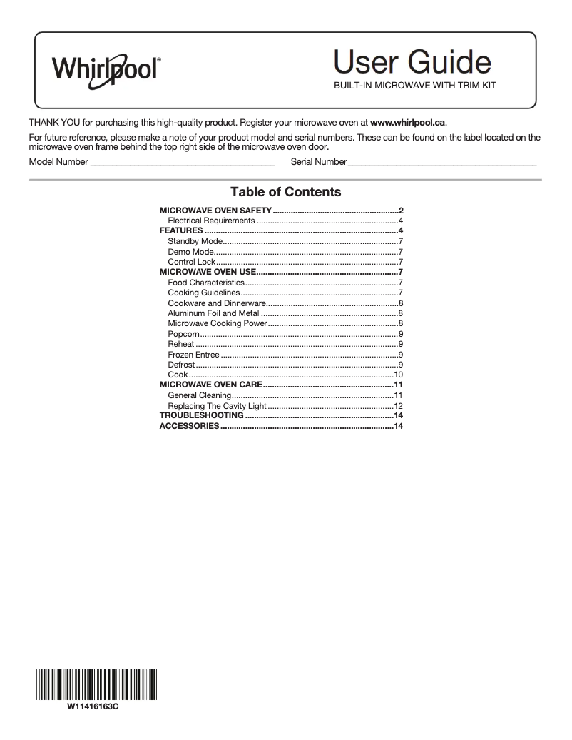 Page 1 de la notice Manuel utilisateur Whirlpool WMT55511KS