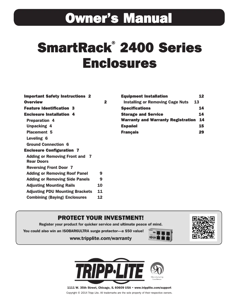 Page 1 de la notice Manuel utilisateur Tripp Lite SmartRack SR2400