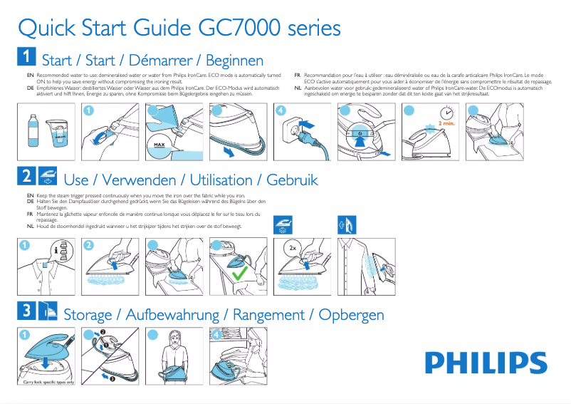 Page 1 de la notice Guide de démarrage rapide Philips 7400 series GC7423