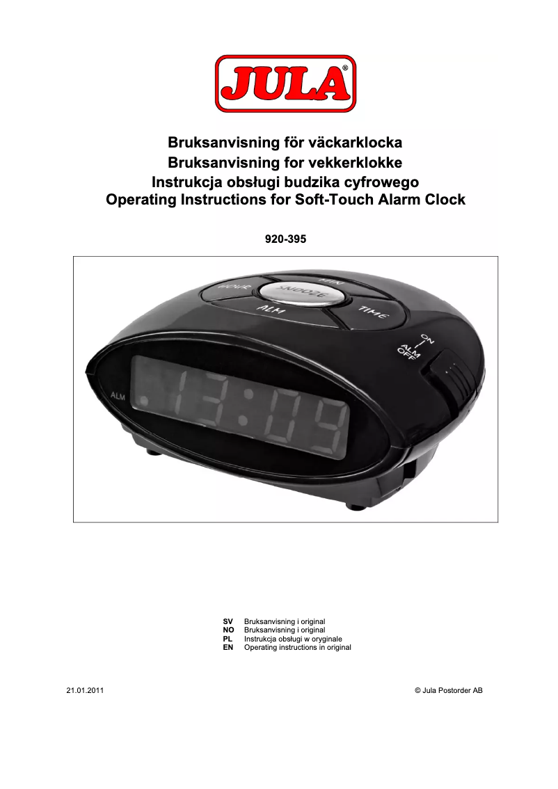 Page 1 de la notice Manuel utilisateur Jula 920-395