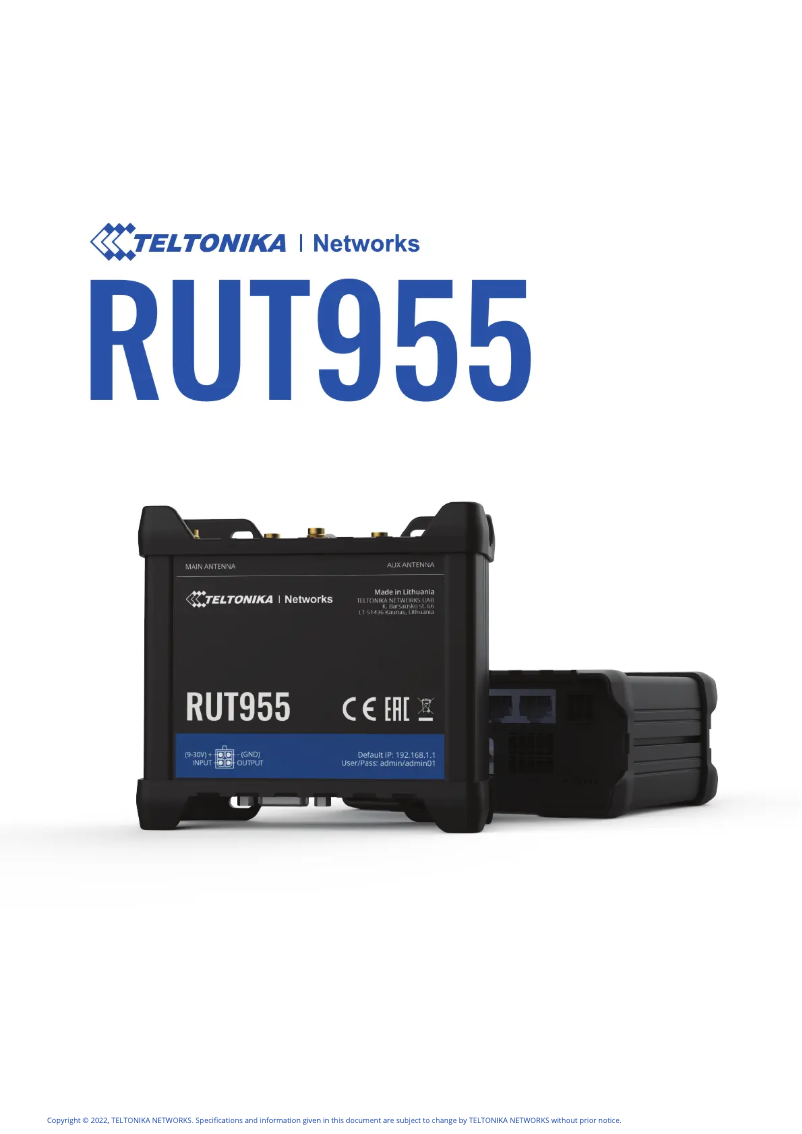 Image de la première page du manuel de l'appareil RUT955