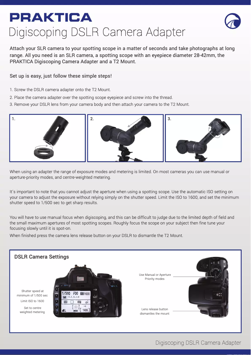 Page n°1 - Manuel utilisateur Praktica Digiscoping