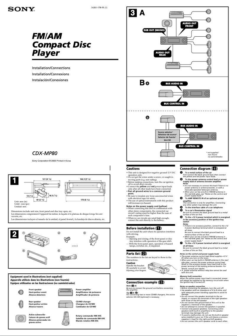 Page 1 de la notice Guide d'installation Sony CDX-MP80