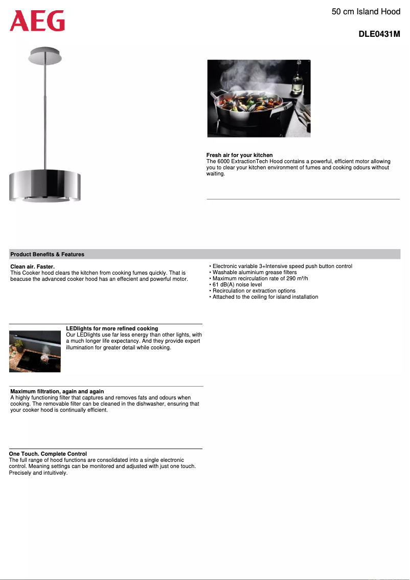 Page 1 de la notice Fiche technique AEG DLE0431M
