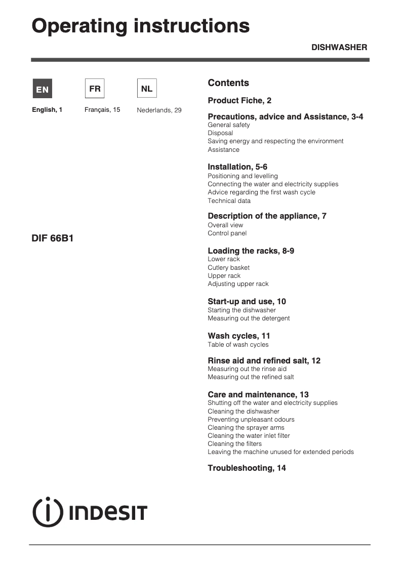 Image de la première page du manuel de l'appareil DIF 66B1
