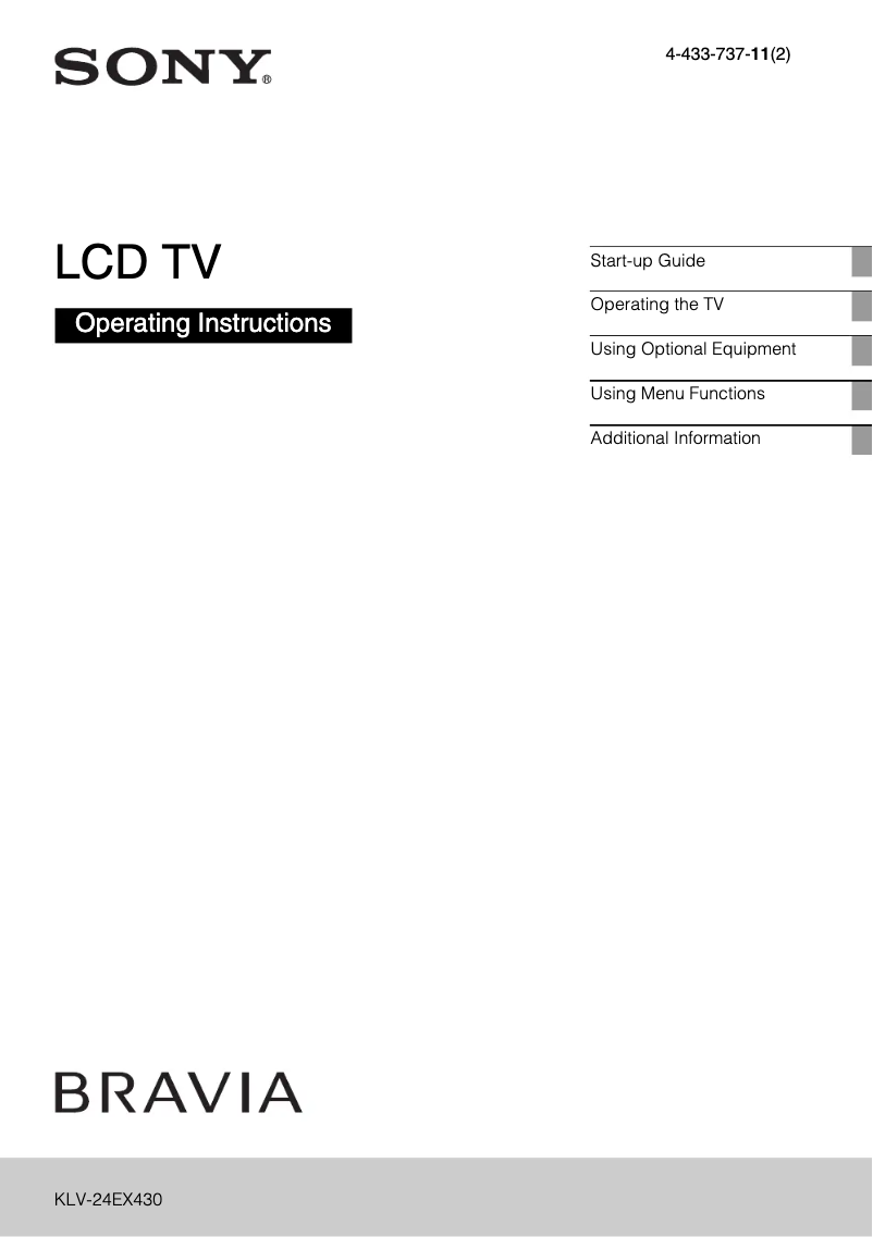 Image de la première page du manuel de l'appareil Bravia KLV-24EX430