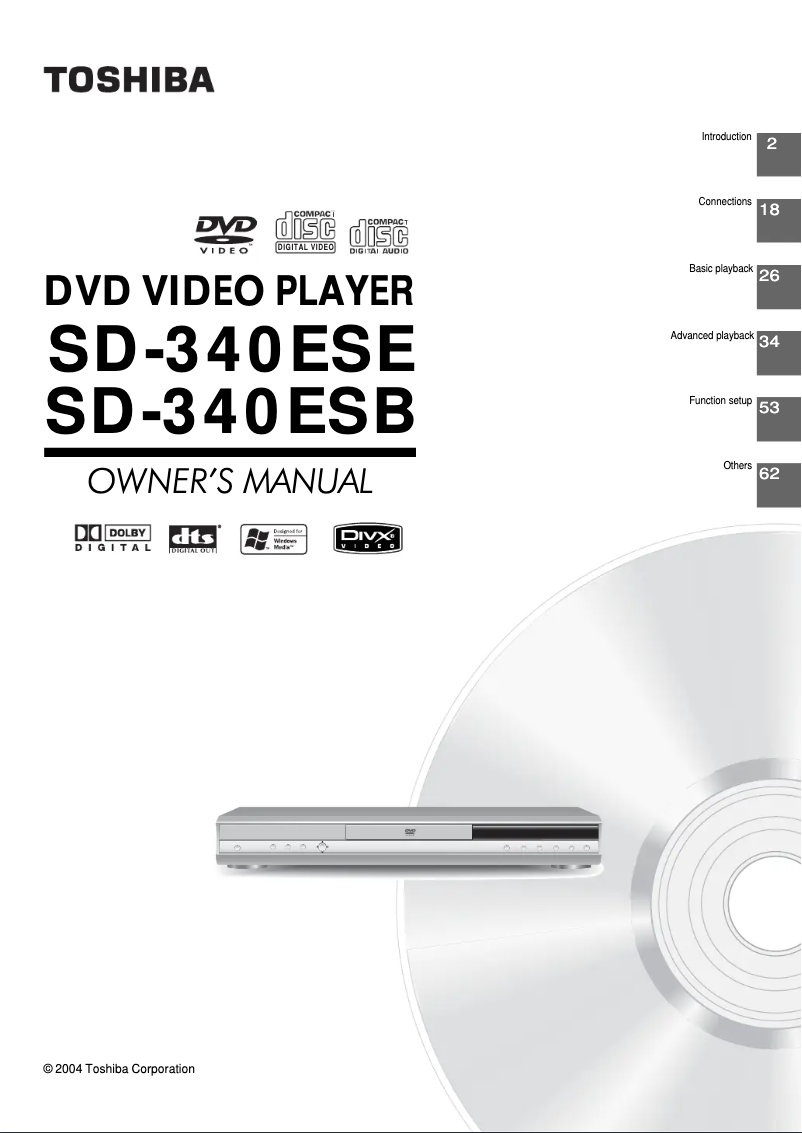 Page 1 de la notice Manuel utilisateur Toshiba SD-340ESB