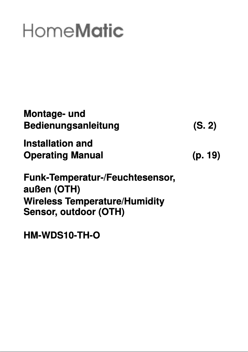 Image de la première page du manuel de l'appareil HM-WDS10-TH-O