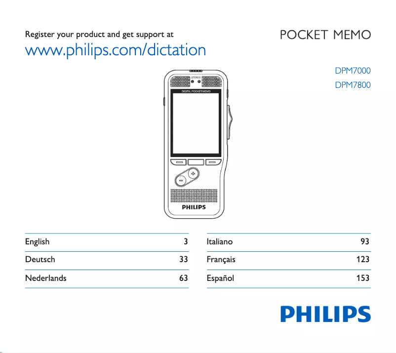 Page 1 de la notice Manuel utilisateur Philips Pocket Memo DPM7200