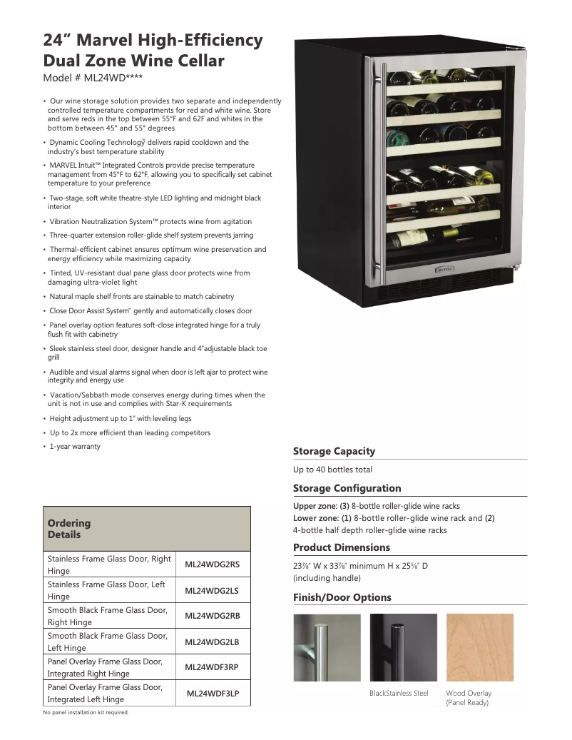 Page 1 de la notice Fiche technique Marvel ML24WDG2RB