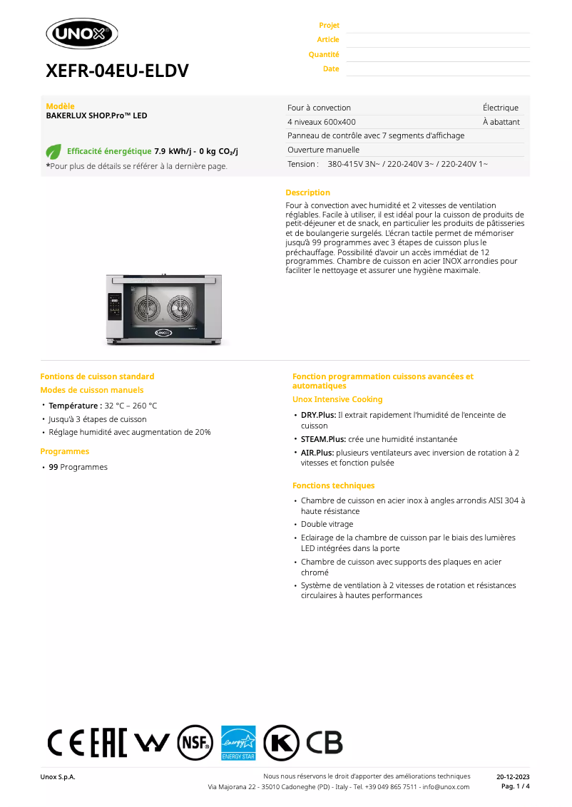 Image de la première page du manuel de l'appareil BAKERLUX SHOP.Pro LED